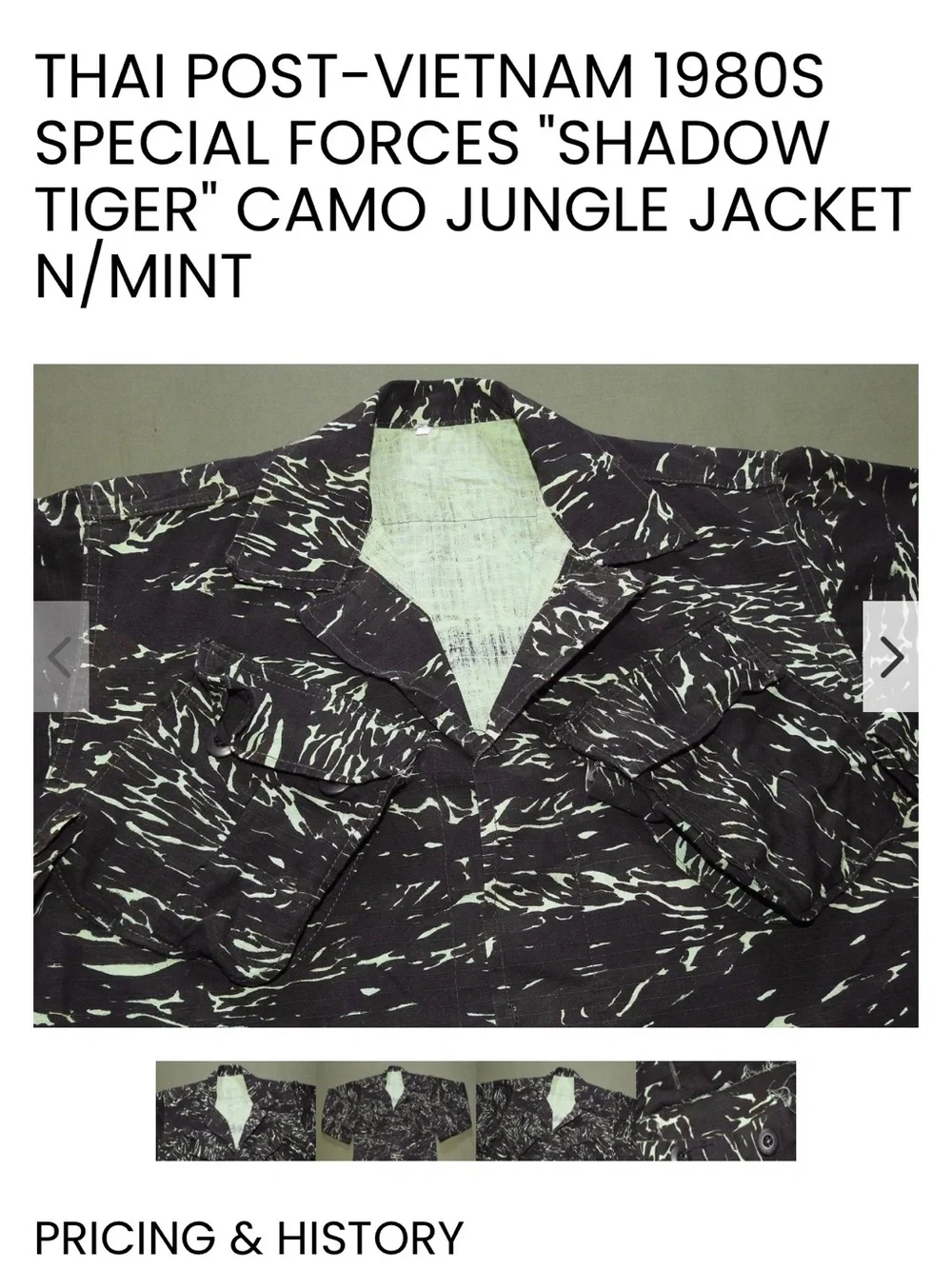 Vintage 80s Post Vietnam War Royal Thai Army "Shadow Tiger" Stripe Camo Shirt L - Picture 11 of 12
